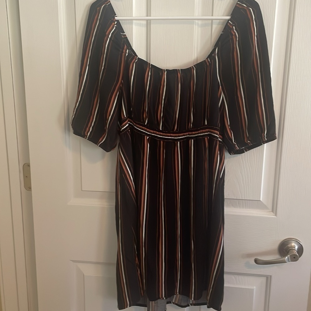 Xhilaration XL Black & Brown Striped V Neck Front Tie Mini Dress - Picture 5 of 5
